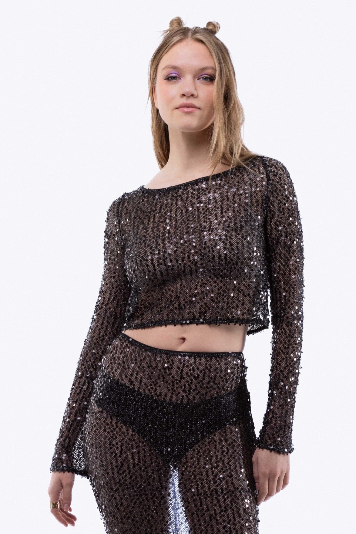 Crochet Sequin Loose Fit Top 8544