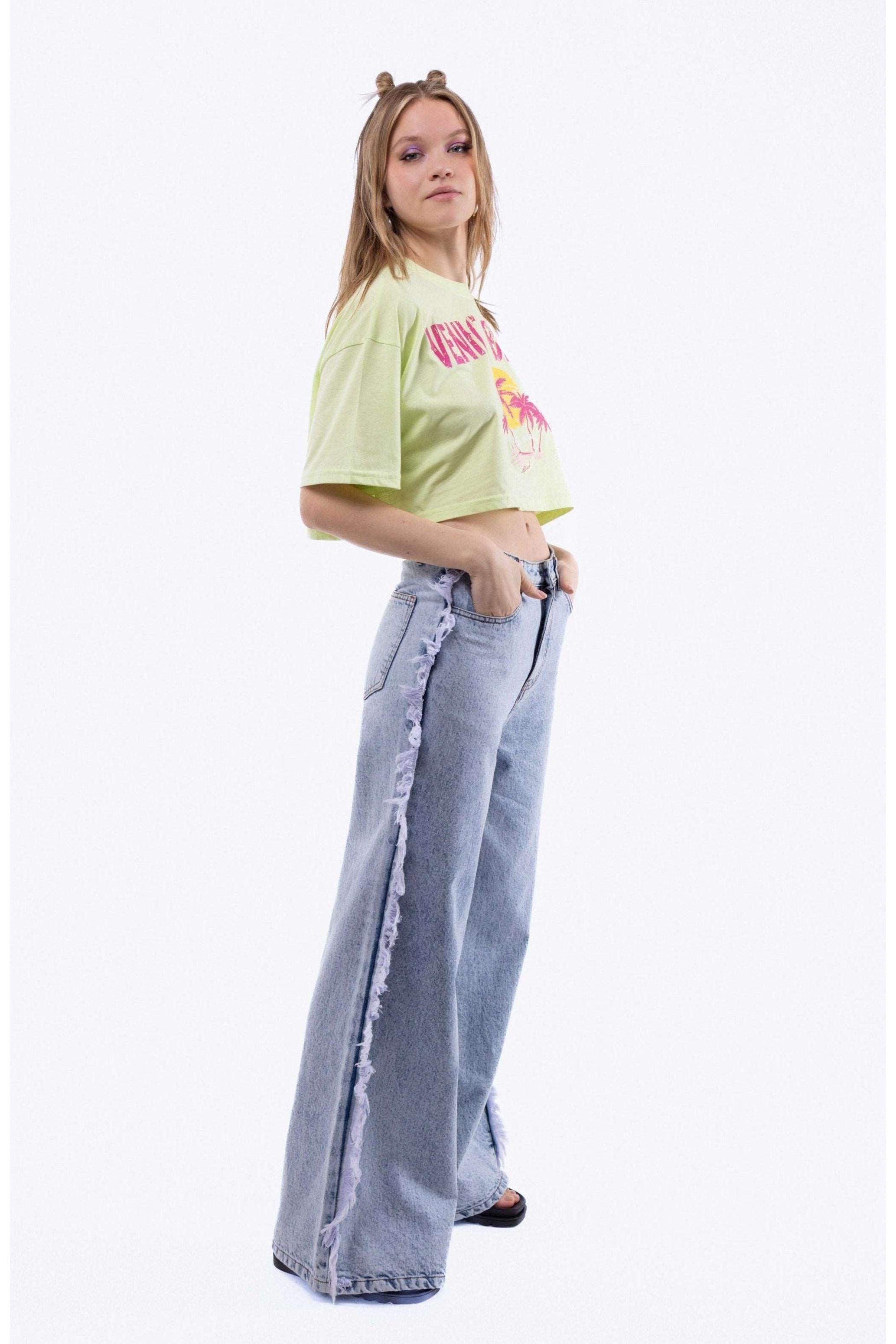 Denim Fringe Wide Leg Jeans 5056706825930