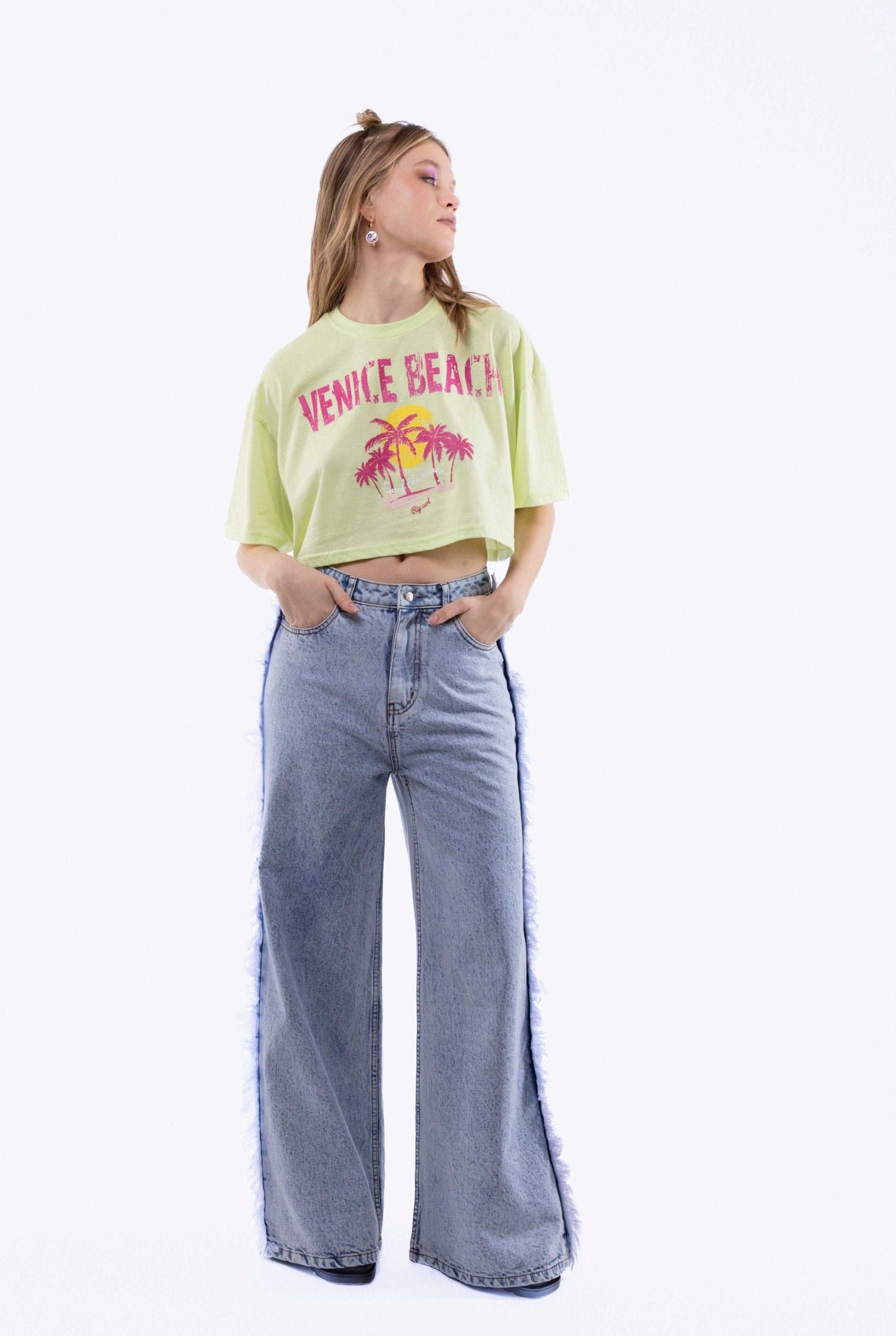 Denim Fringe Wide Leg Jeans 5056706825930