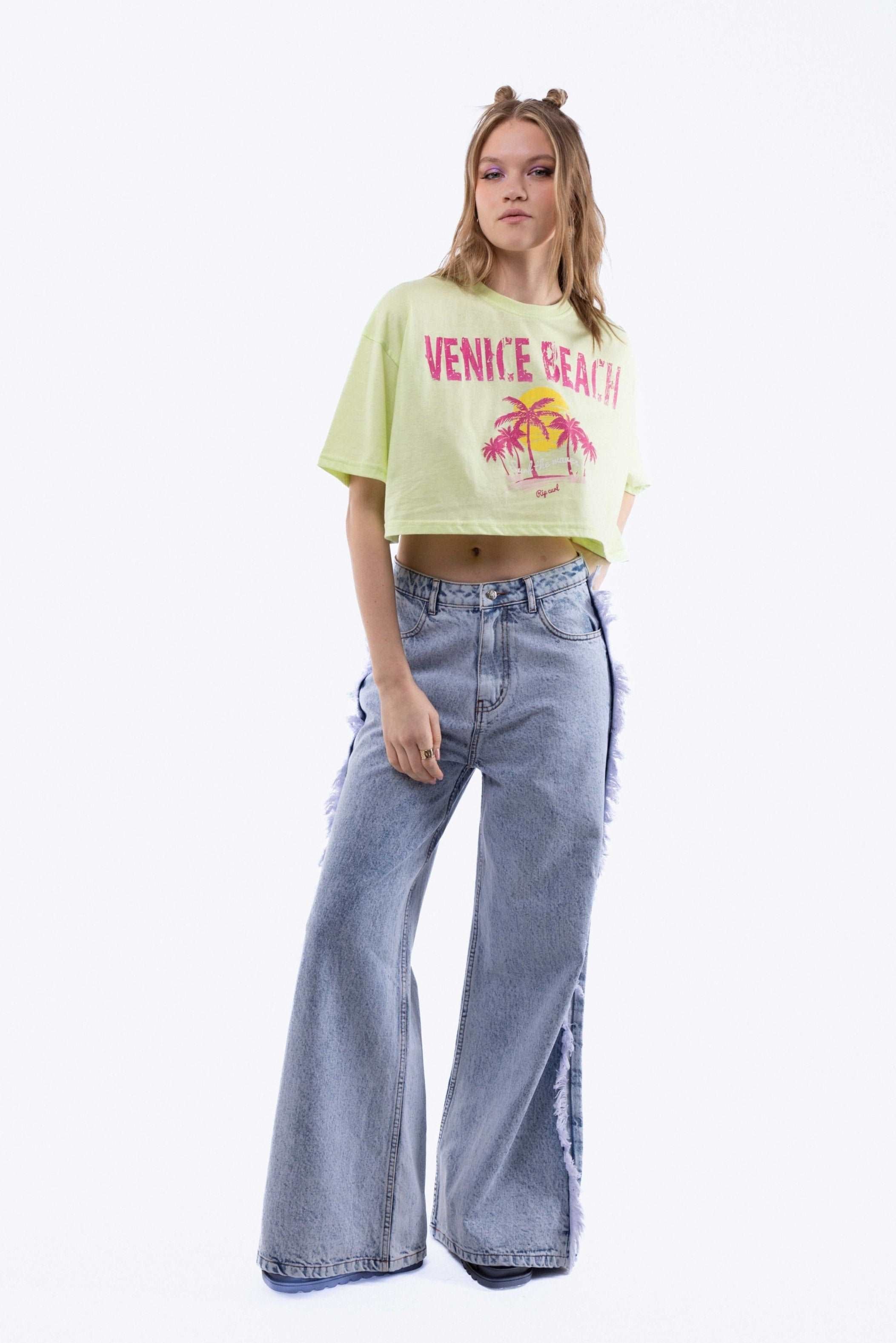 Denim Fringe Wide Leg Jeans 5056706825930