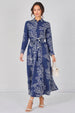 Navy Coral Print Belted Maxi Shirt Dress by LOVE SUNSHINE