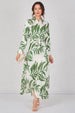 Green Palm Print Belted Maxi Shirt Dress by LOVE SUNSHINE