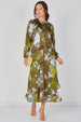 Khaki Watercolour Floral Luxury Satin Maxi Dress by LOVE SUNSHINE