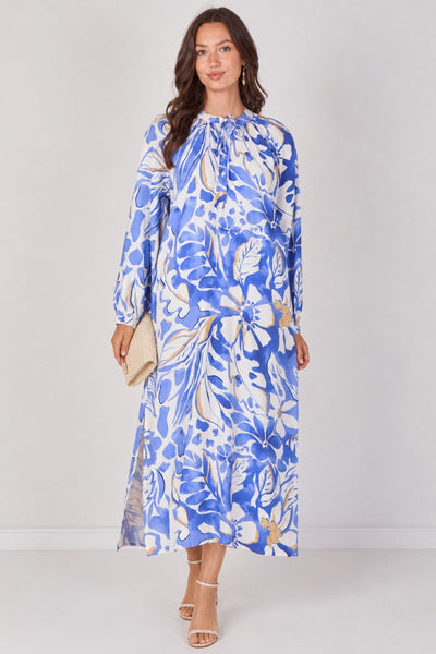 Blue - Blue Tropical Leaf Print Maxi Dress by LOVE SUNSHINE