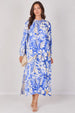 Blue Tropical Leaf Print Maxi Dress by LOVE SUNSHINE