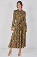 Paisley Meadow Printed Khaki Belted Maxi Shirt Dress by LOVE SUNSHINE