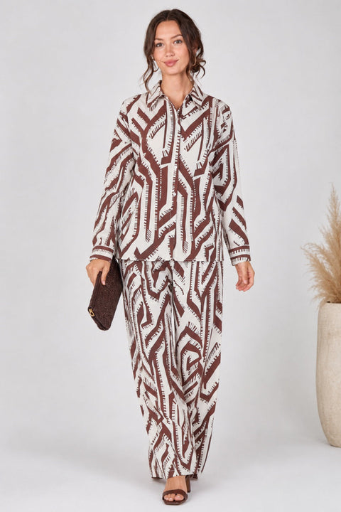 Cream And Chocolate Geo Print Co-ord Set by LOVE SUNSHINE