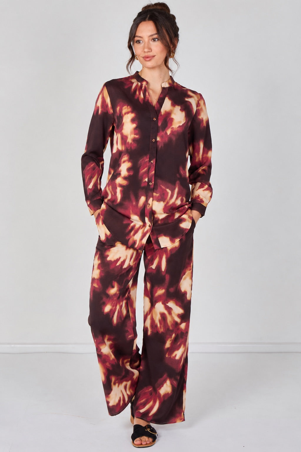 Burgundy Abstract Print Shirt And Trouser Co-Ord Set LS-2522&9057-TY8