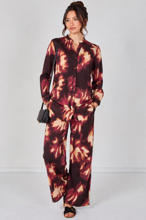 Burgundy Abstract Print Shirt And Trouser Co-Ord Set by LOVE SUNSHINE