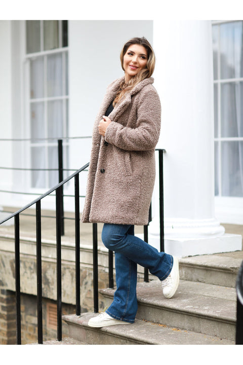 Taupe Teddy Bear Borg Coat by Double Second