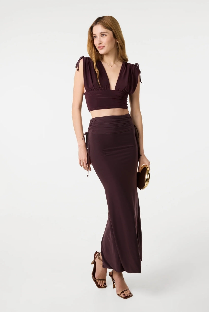Ruched Side Maxi Skirt by Pink Vanilla