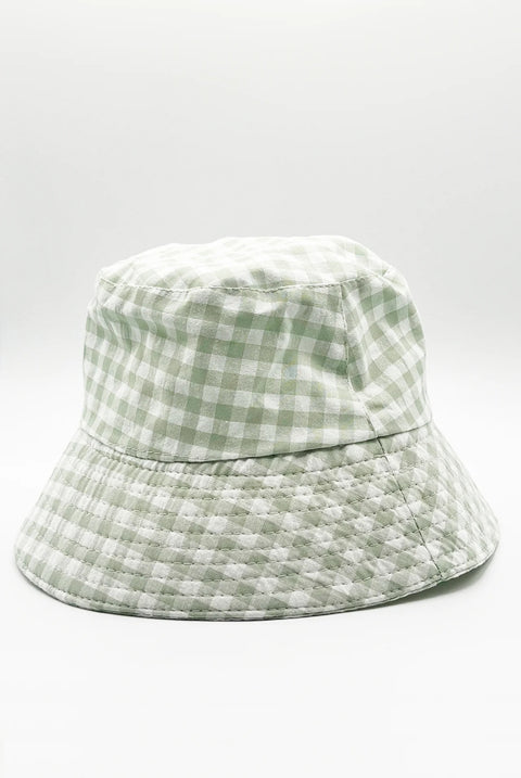 Rylee Gingham Bucket Hat In Green & White by SVNX