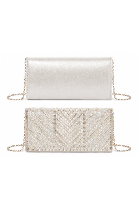 Pearl And Rhinestone Embellished Clutch Bag by Double Second