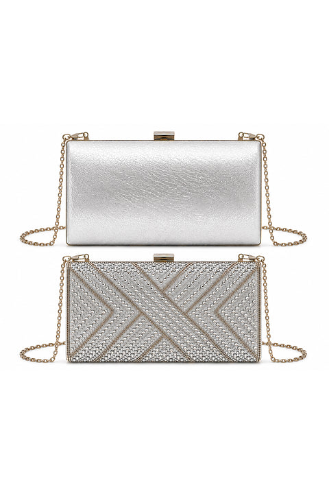 Rhinestone Embellished Box Clutch Bag by Double Second
