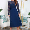 Double Second Long Sleeve Lace Pleated Dress