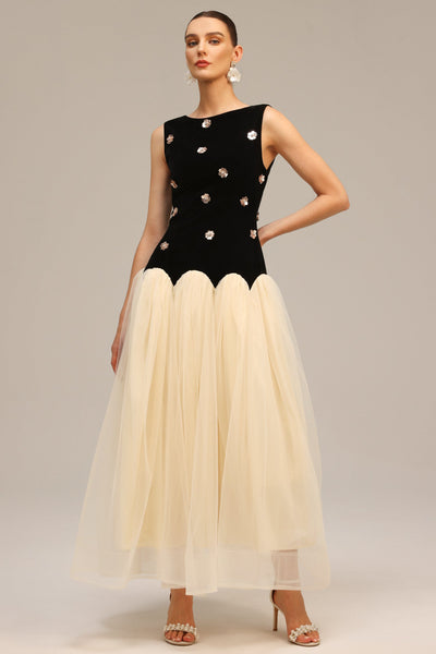 Black - Roto Sleeveless Sequin Flowers Maxi Dress by Bella Barnett