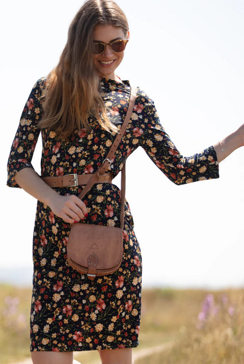 The Temara Small Half-Moon Saddle Bag In Tan by Berber Leather