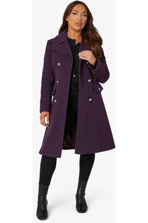 Katrina Purple Wool Blend Military Midi Coat by De La Creme Fashions