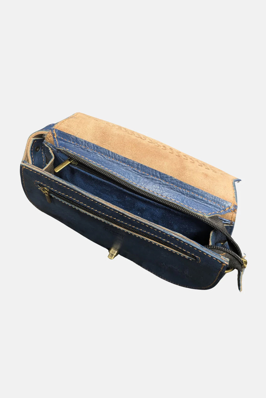 The Temara Embossed Saddle Bag In Navy Blue 2014