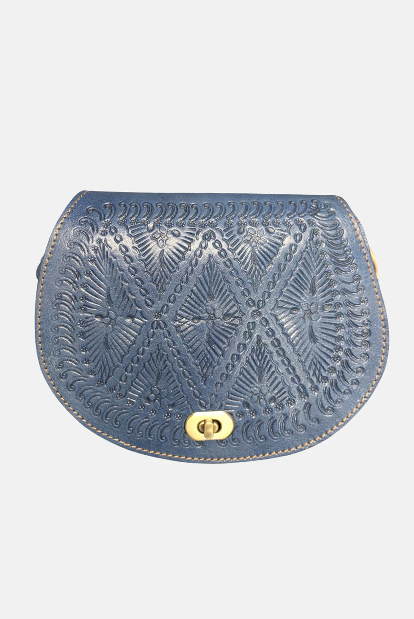The Temara Embossed Saddle Bag In Navy Blue 2014