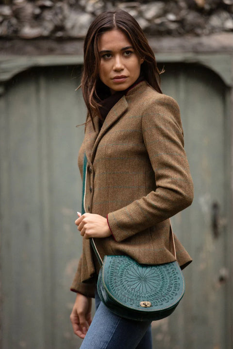 The Temara Embossed Saddle Bag In Teal by Berber Leather