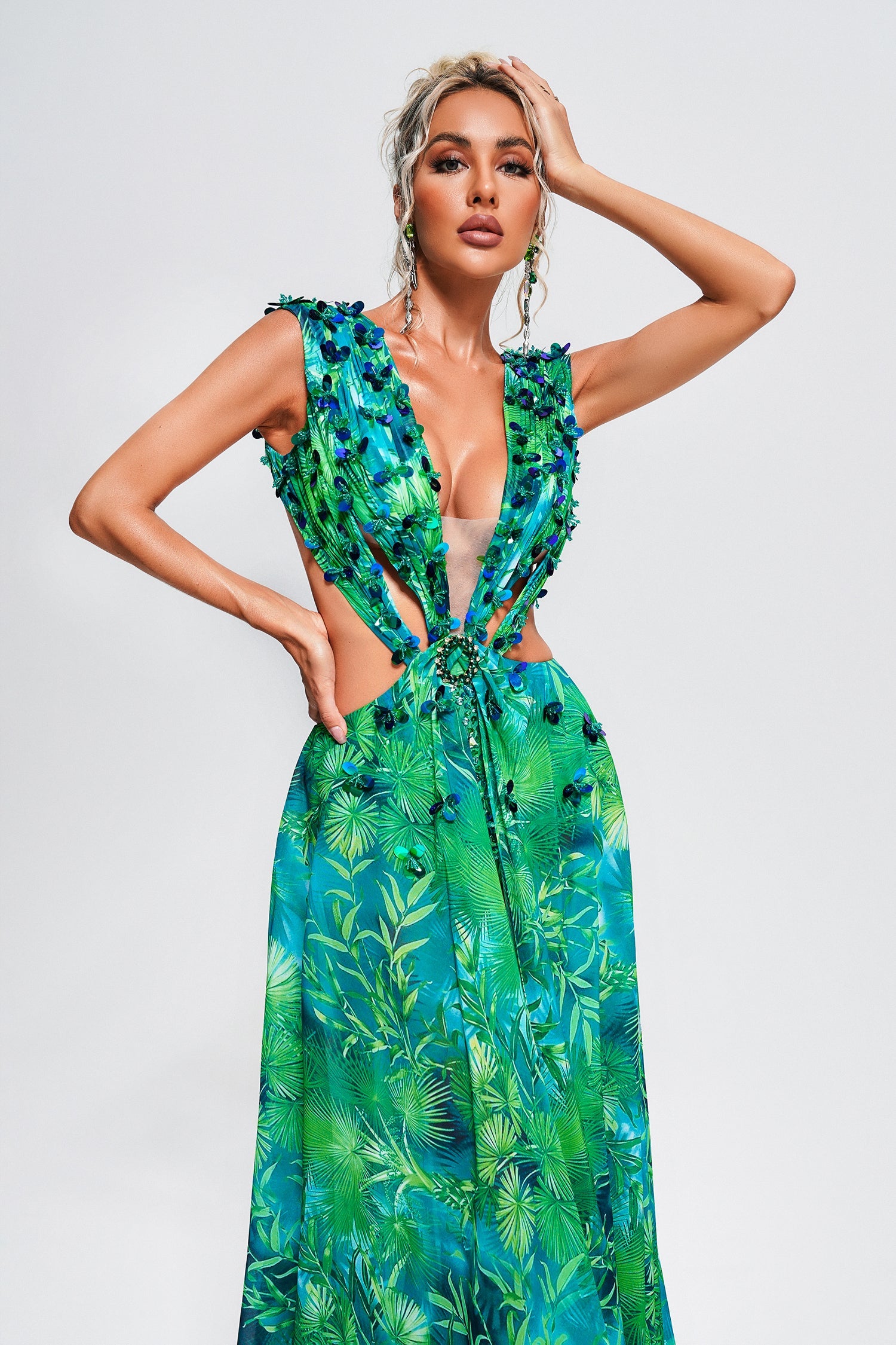 Yoland Printed Embellished Maxi Dress D230400239