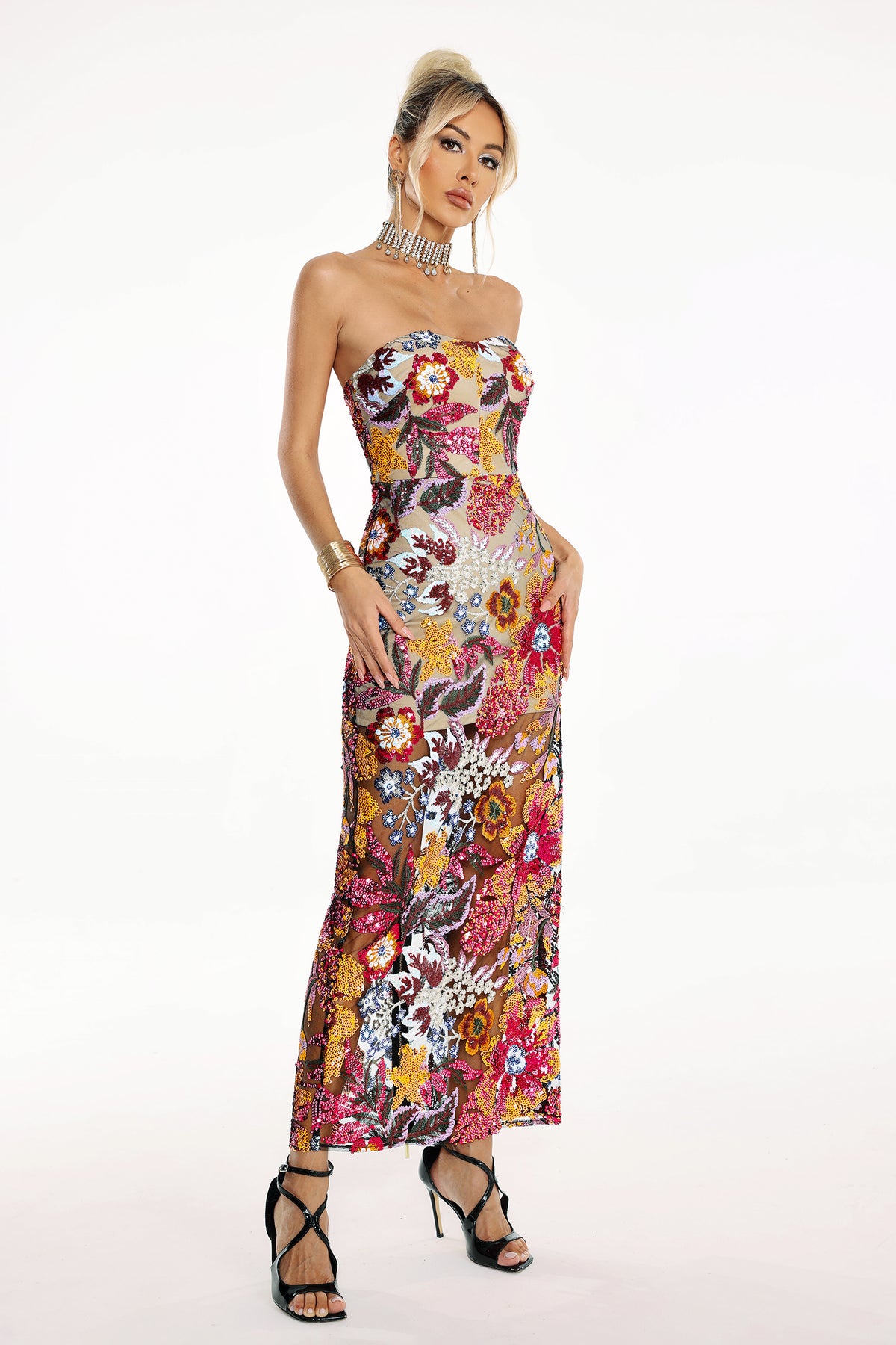 Satu Floral Glitter Maxi Dress D231100334