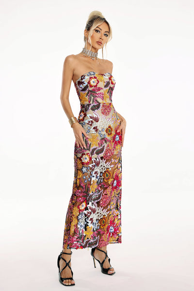 Multi Color - Satu Floral Glitter Maxi Dress by Bella Barnett