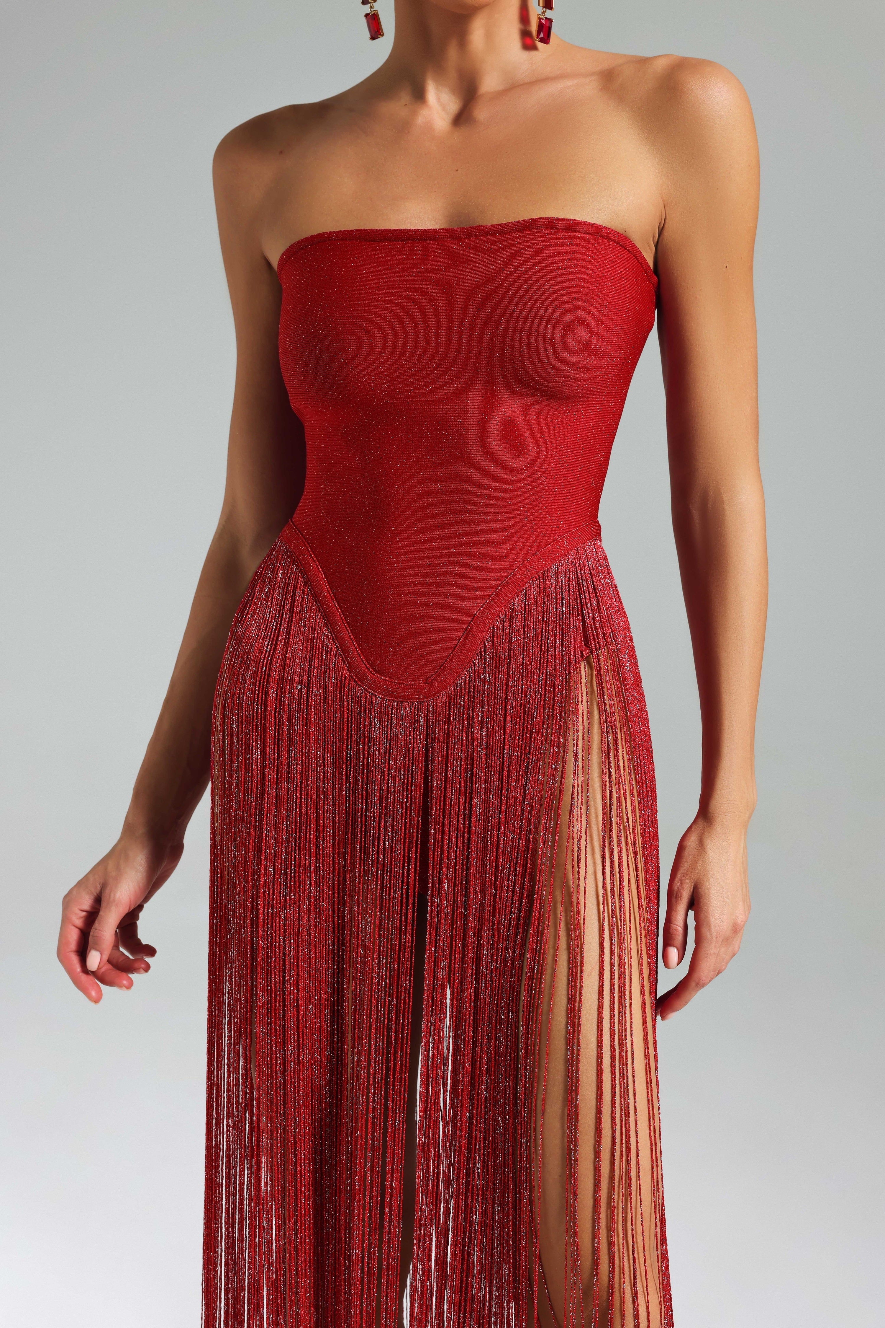 Valentina Strapless Fringe Dress D240500121