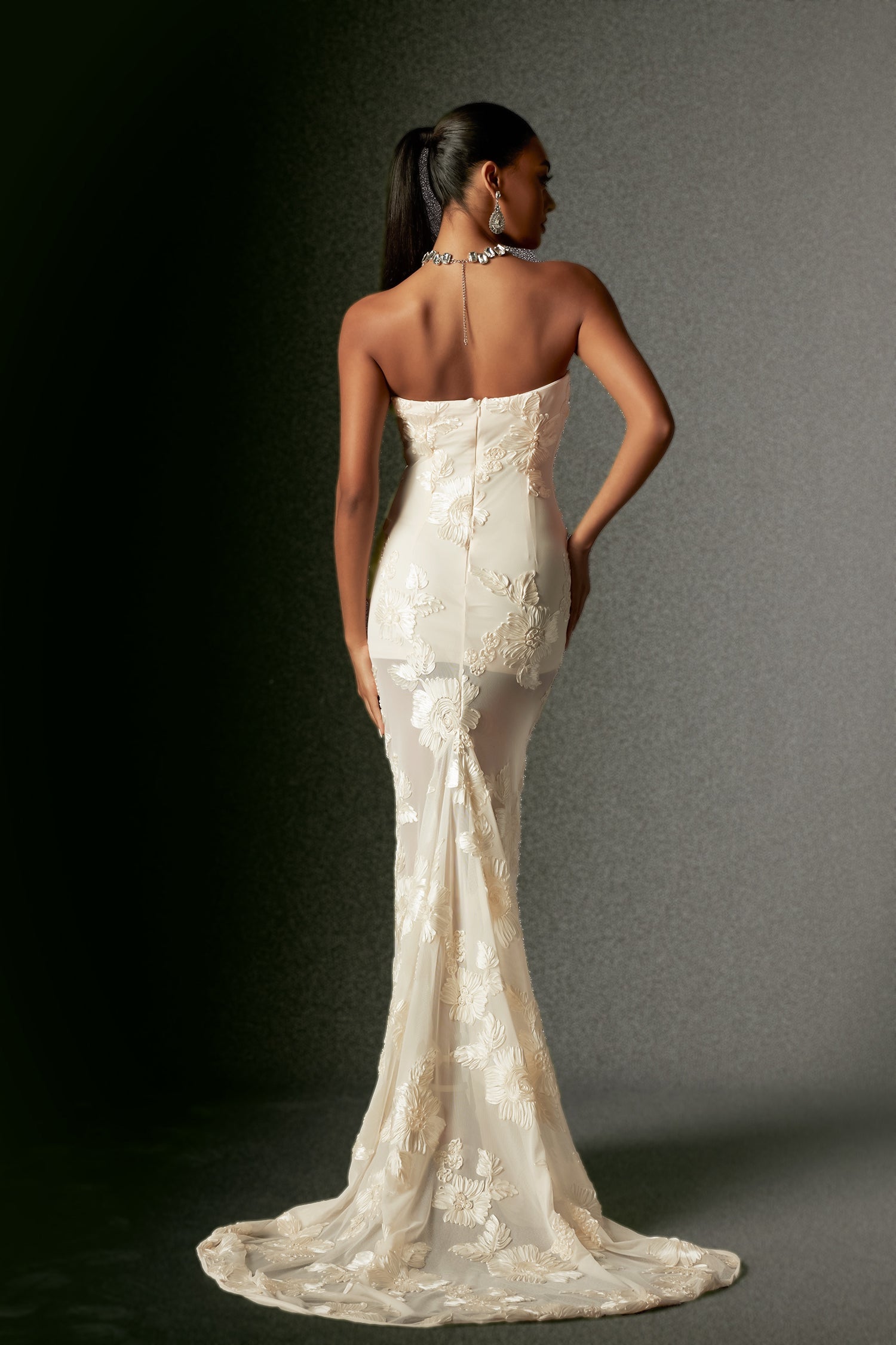 Bellabarnett Deliyn Strapless Embroidery Flower Mesh Maxi Dress | Goddiva Bellabarnett Deliyn Strapless Embroidery Flower Mesh Maxi Dress | Goddiva
