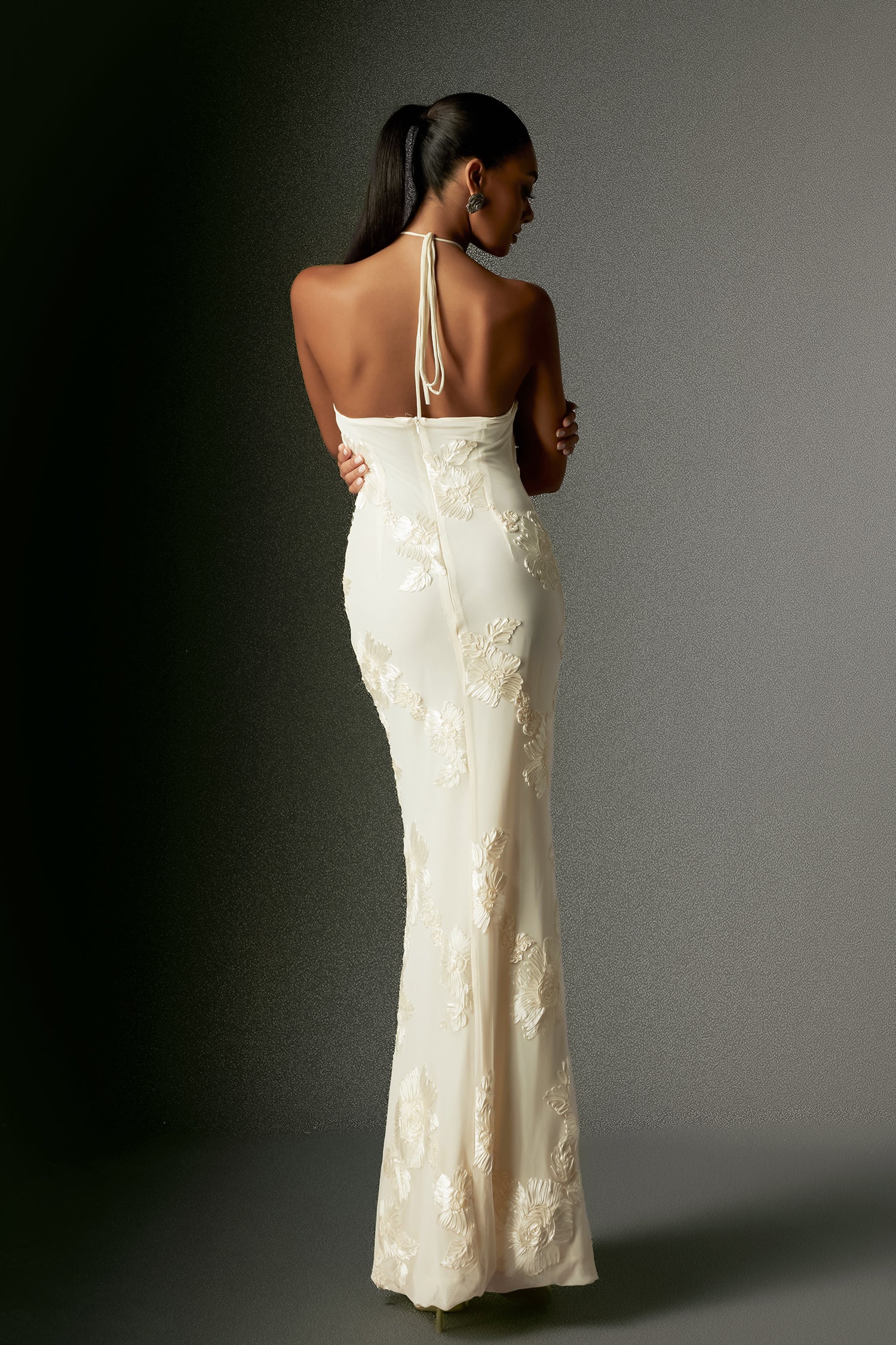 Griselda Flr Halter Embroidery Maxi Dress - White D240801140-White