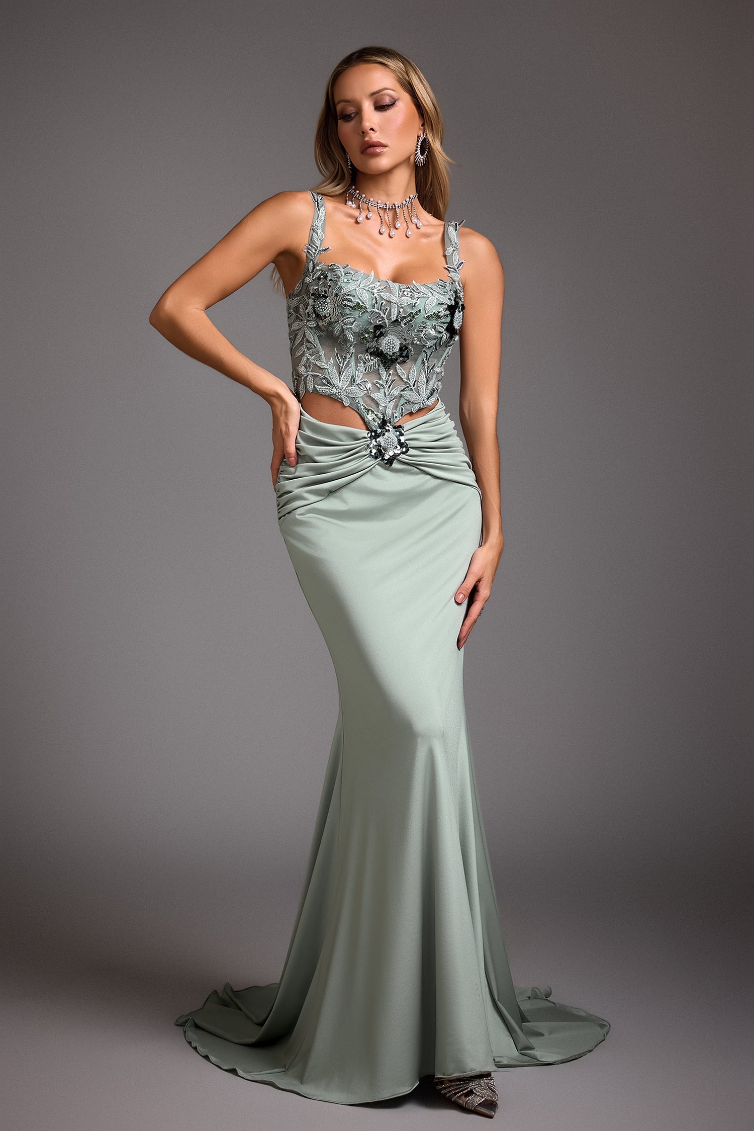 Valery Diamond Fishtail Maxi Dress D241002205