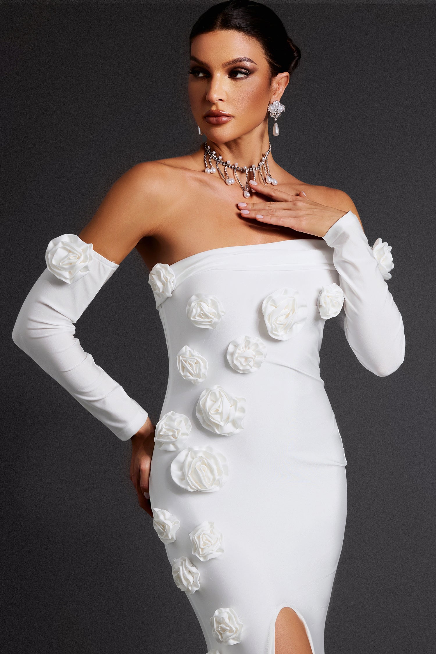 Nerlii Flower Off Shoulder Maxi Dress D241003018