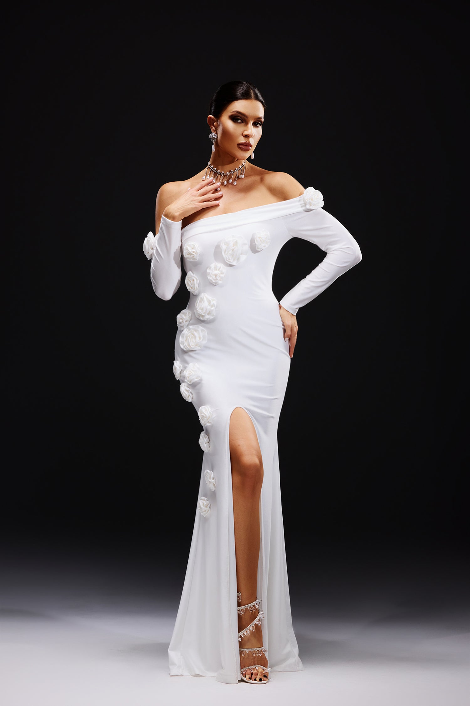 Nerlii Flr Off Shoulder Maxi Dress D241003018-White