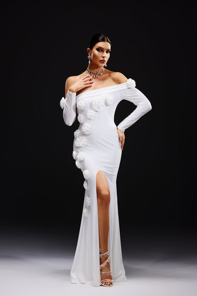 White - Nerlii Flower Off Shoulder Maxi Dress by Bella Barnett