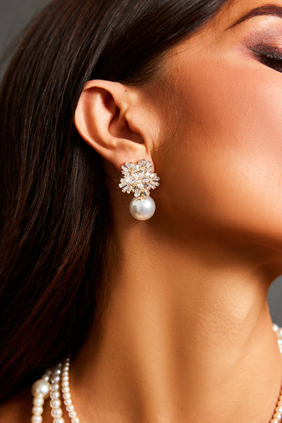 Silver - Zaha Diamond Pearl Earrings by Bella Barnett