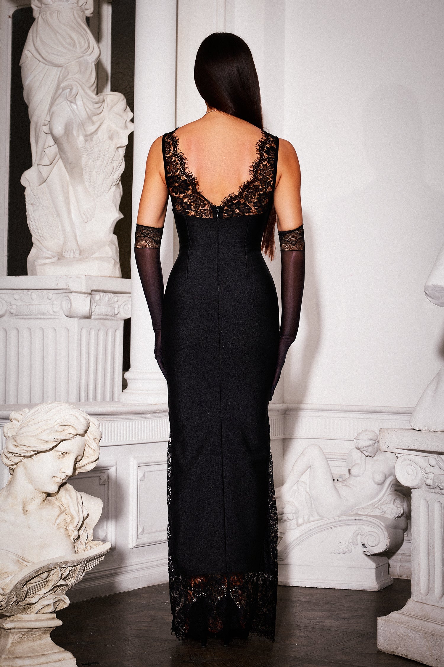 Janano Lace Deep V Maxi Dress - Black D240601312
