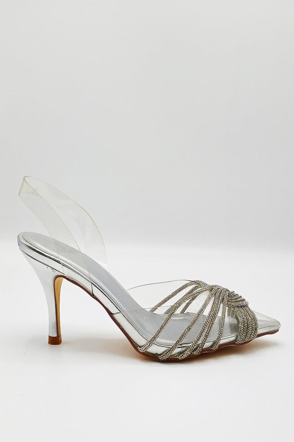 Liz Diamante Embellished Sling Back Perspex Court Shoes In Silver DOVER2-SVR