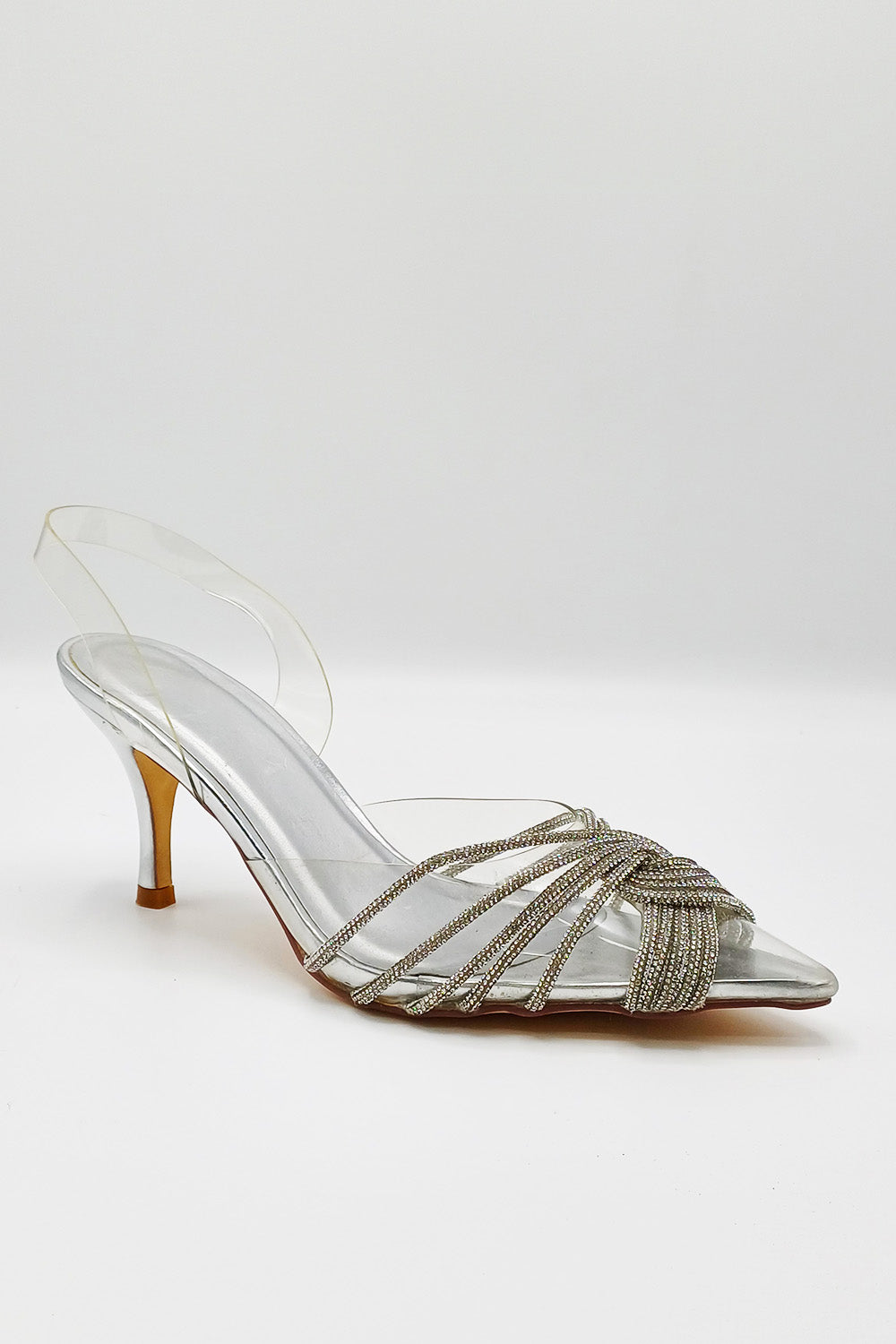 Liz Diamante Embellished Sling Back Perspex Court Shoes In Silver DOVER2-SVR