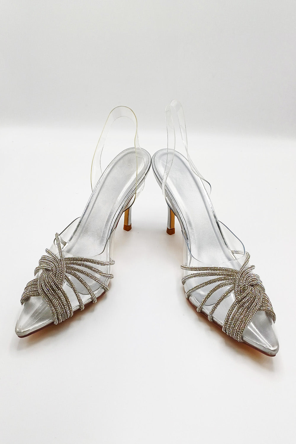 Liz Diamante Embellished Sling Back Perspex Court Shoes In Silver DOVER2-SVR