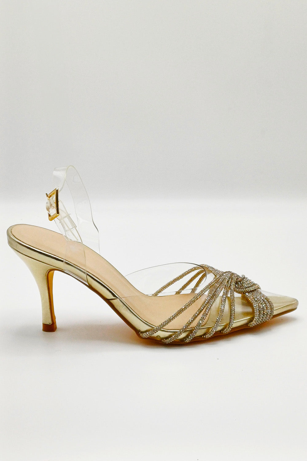 Liz Diamante Embellished Sling Back Perspex Court Shoes In Gold DOVER2-GOL