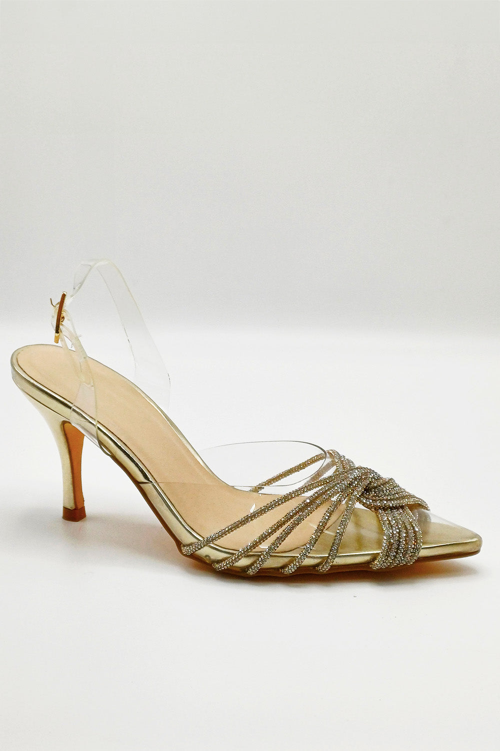 Liz Diamante Embellished Sling Back Perspex Court Shoes In Gold DOVER2-GOL