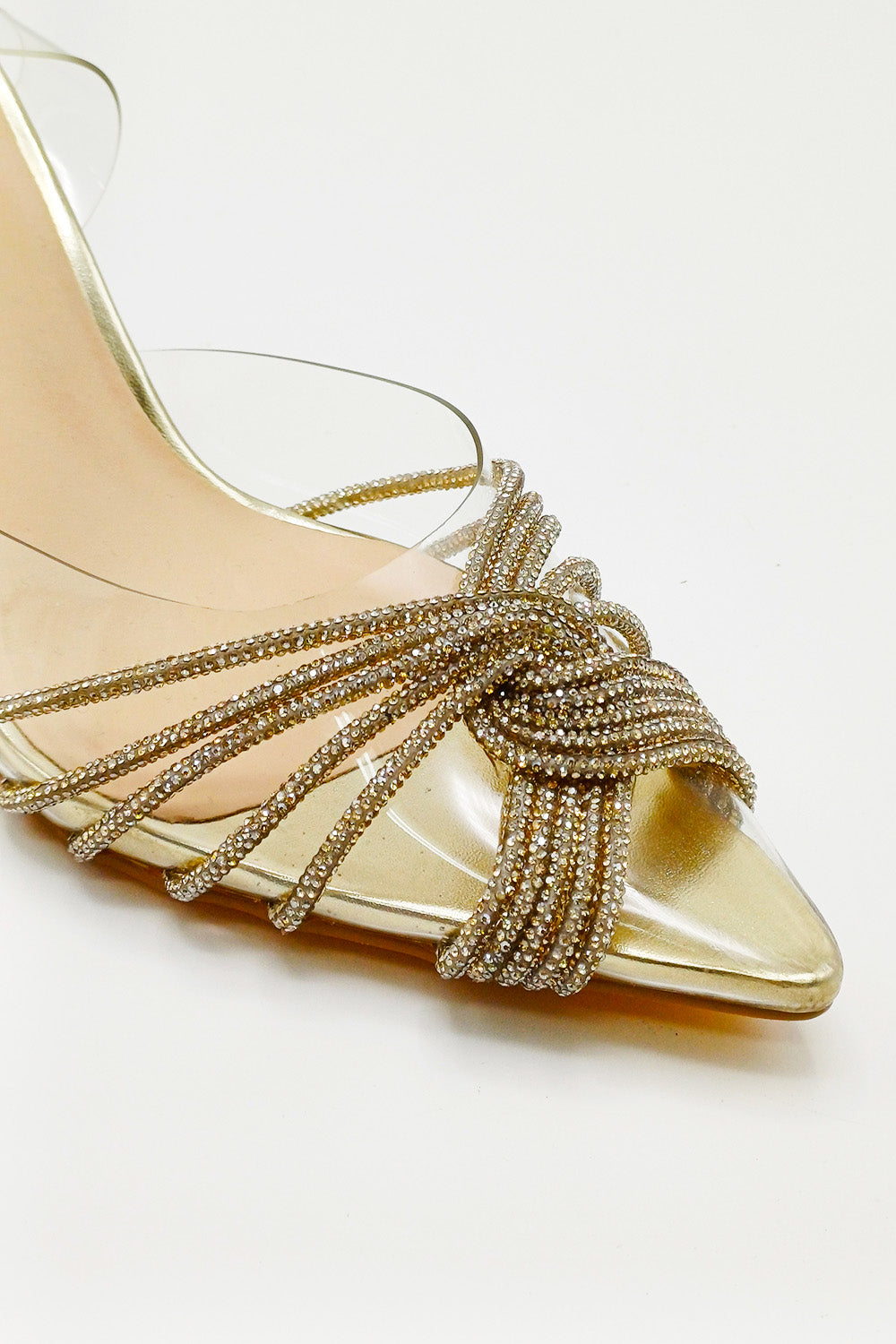 Liz Diamante Embellished Sling Back Perspex Court Shoes In Gold DOVER2-GOL