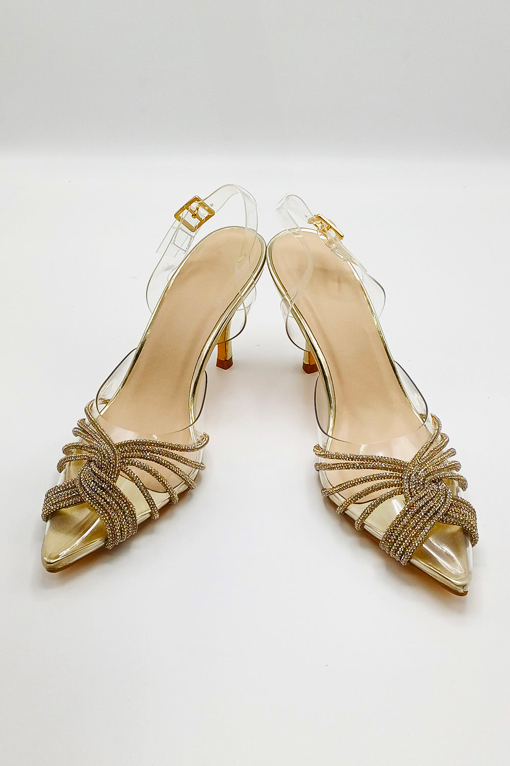 Liz Diamante Embellished Sling Back Perspex Court Shoes In Gold DOVER2-GOL