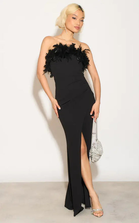 Saint A Sophia Maxi Wrap Feather Dress