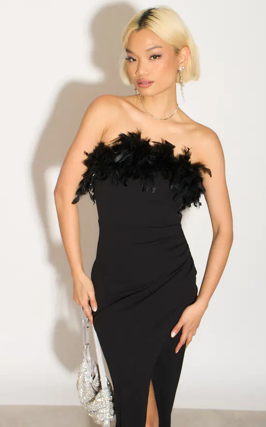 Sophia Maxi Wrap Feather Dress SOPHBLACK