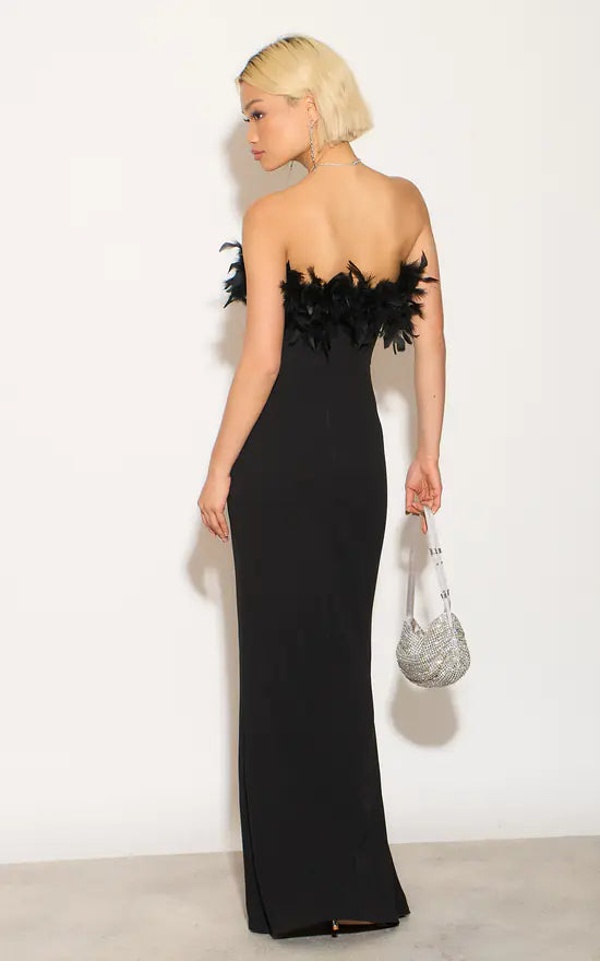 Sophia Maxi Wrap Feather Dress SOPHBLACK