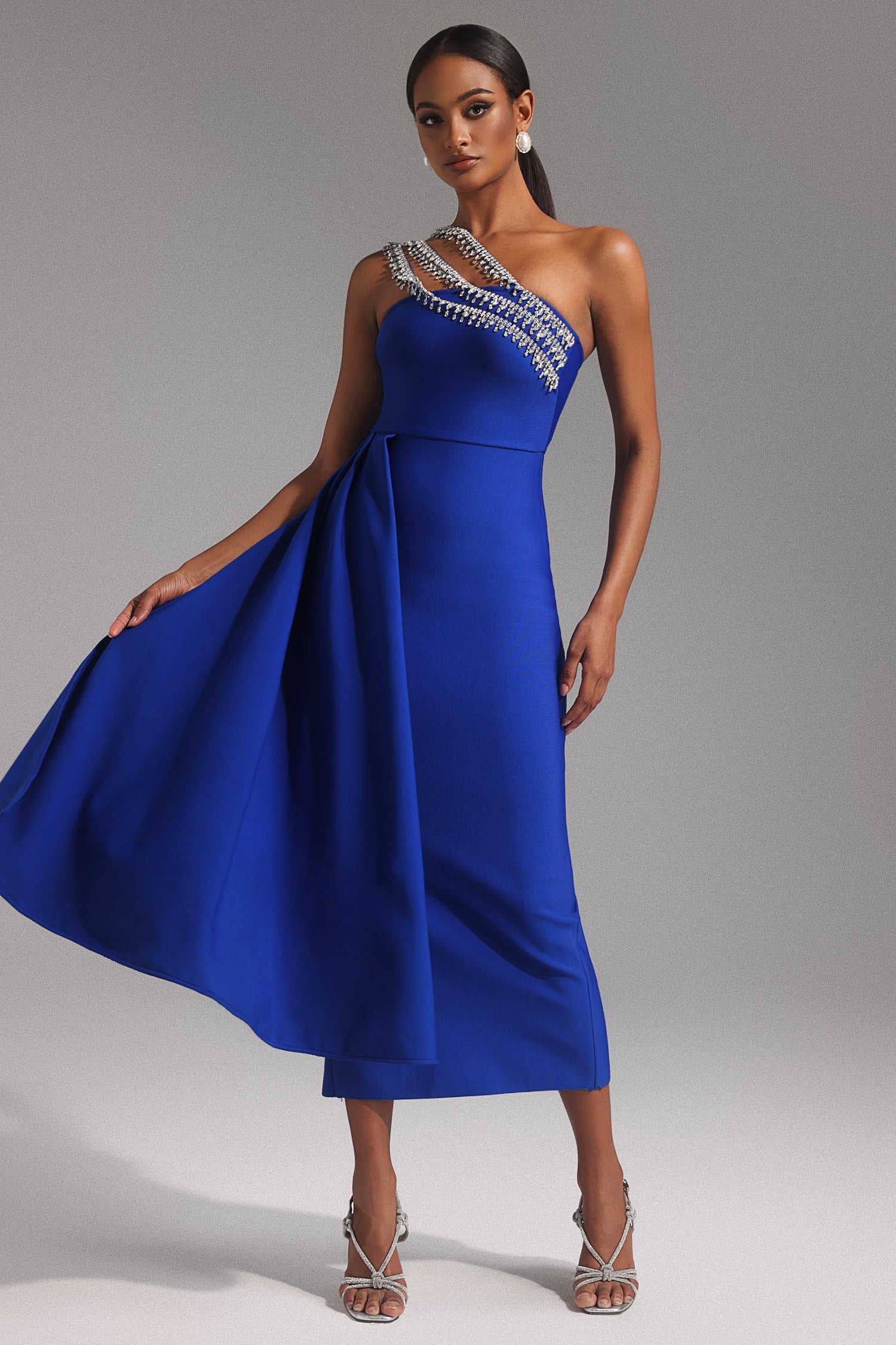 Marcella One Shoulder Diamond Bandage Maxi Dress D241201503