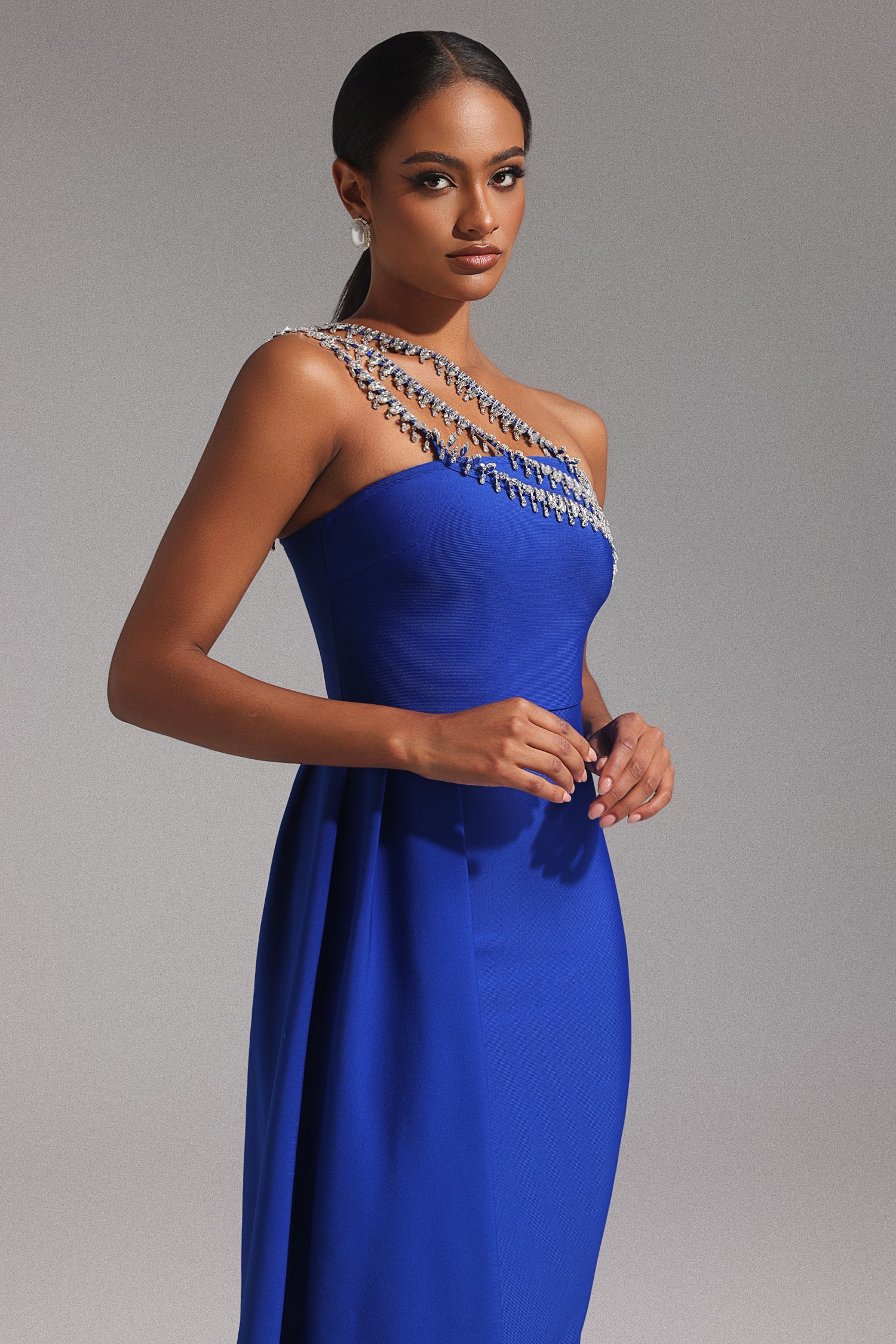 Marcella One Shoulder Diamond Bandage Maxi Dress D241201503