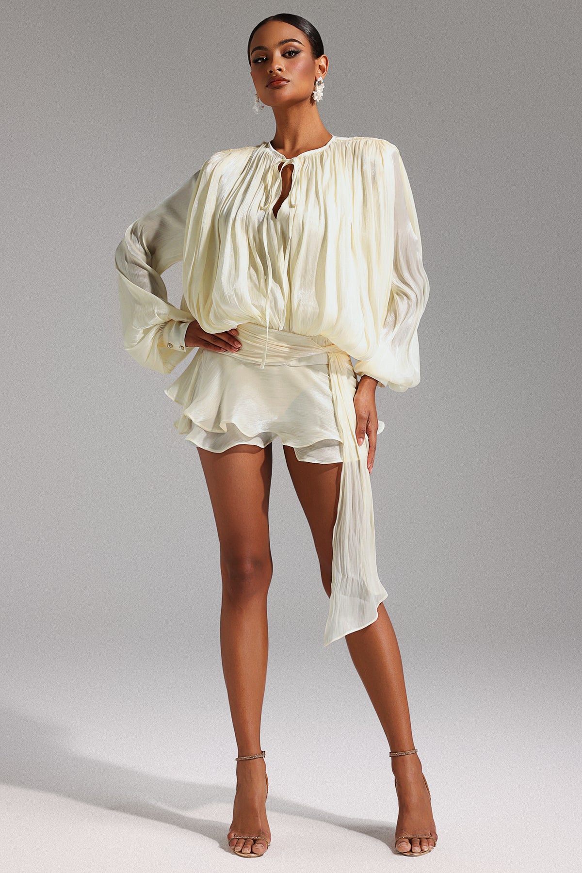 Dekia Long Sleeve Hollow Out Flounce Mini Dress D241201554